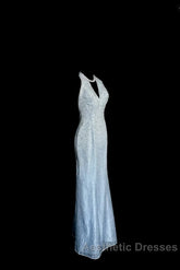 Vintage Mermaid Halter Neck Blue Sequin Evening Prom Gown Fairy Evening Prom Dresses